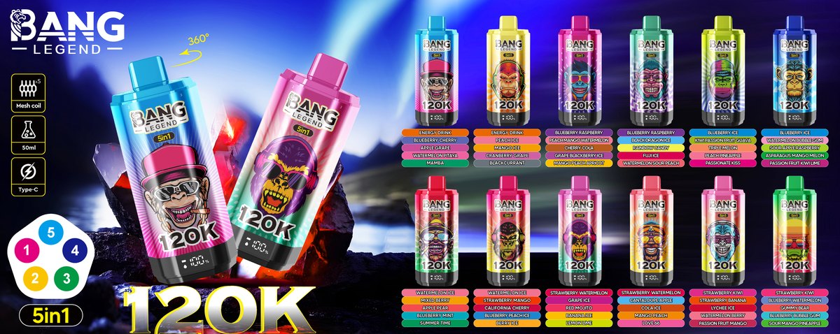 Bang Legend 120K 5-in-1 Disposable Vape flavour line-up