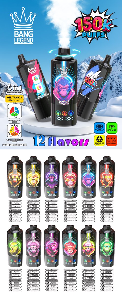 Bang Legend 150K 6-in-1 Disposable Vape flavour line-up